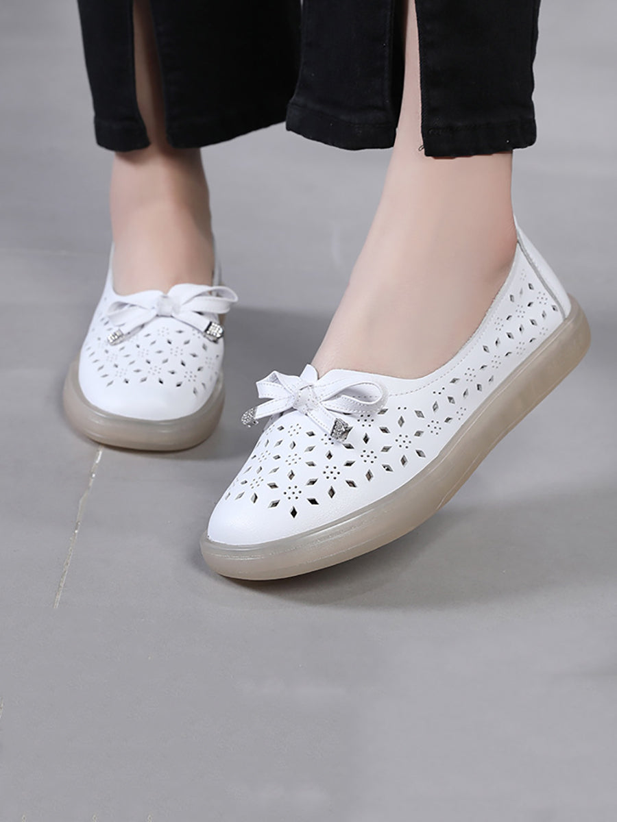 LD | Vrouwen Casual Summer Solid uitgesneden lederen platte schoenen