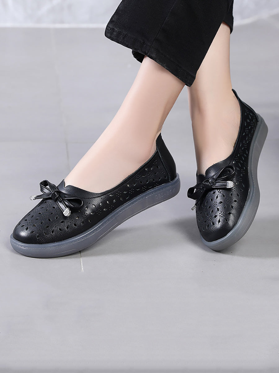 LD | Vrouwen Casual Summer Solid uitgesneden lederen platte schoenen