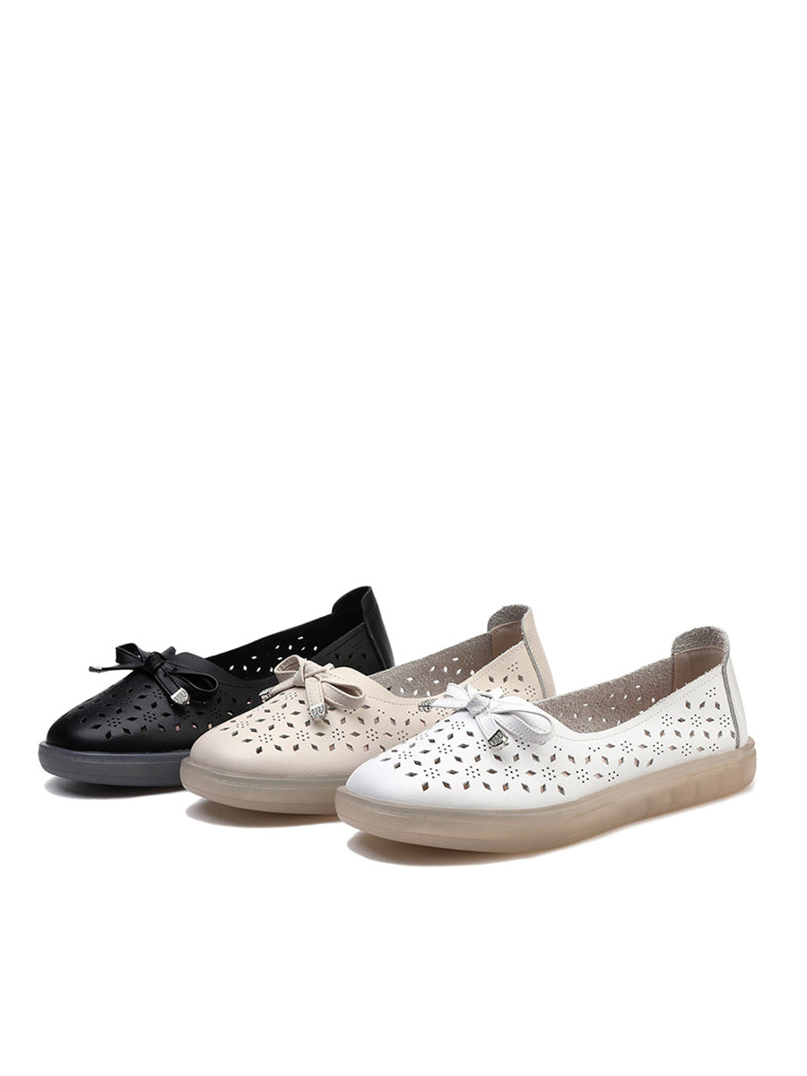 LD | Vrouwen Casual Summer Solid uitgesneden lederen platte schoenen