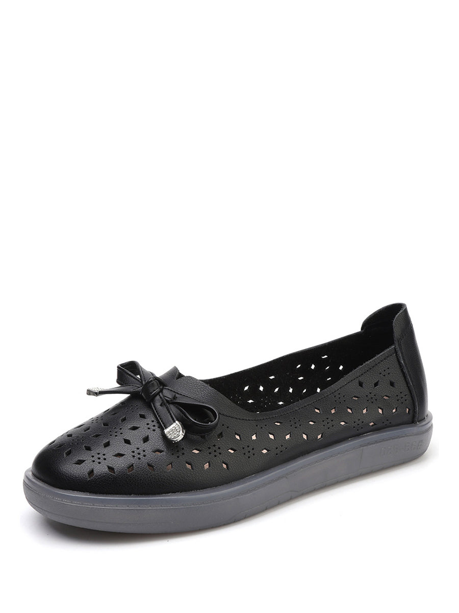 LD | Vrouwen Casual Summer Solid uitgesneden lederen platte schoenen