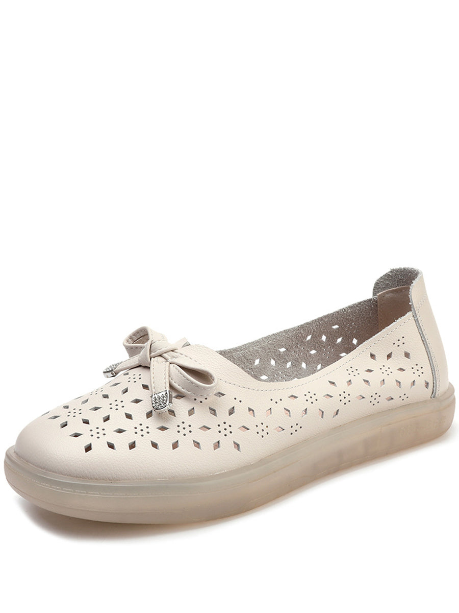 LD | Vrouwen Casual Summer Solid uitgesneden lederen platte schoenen