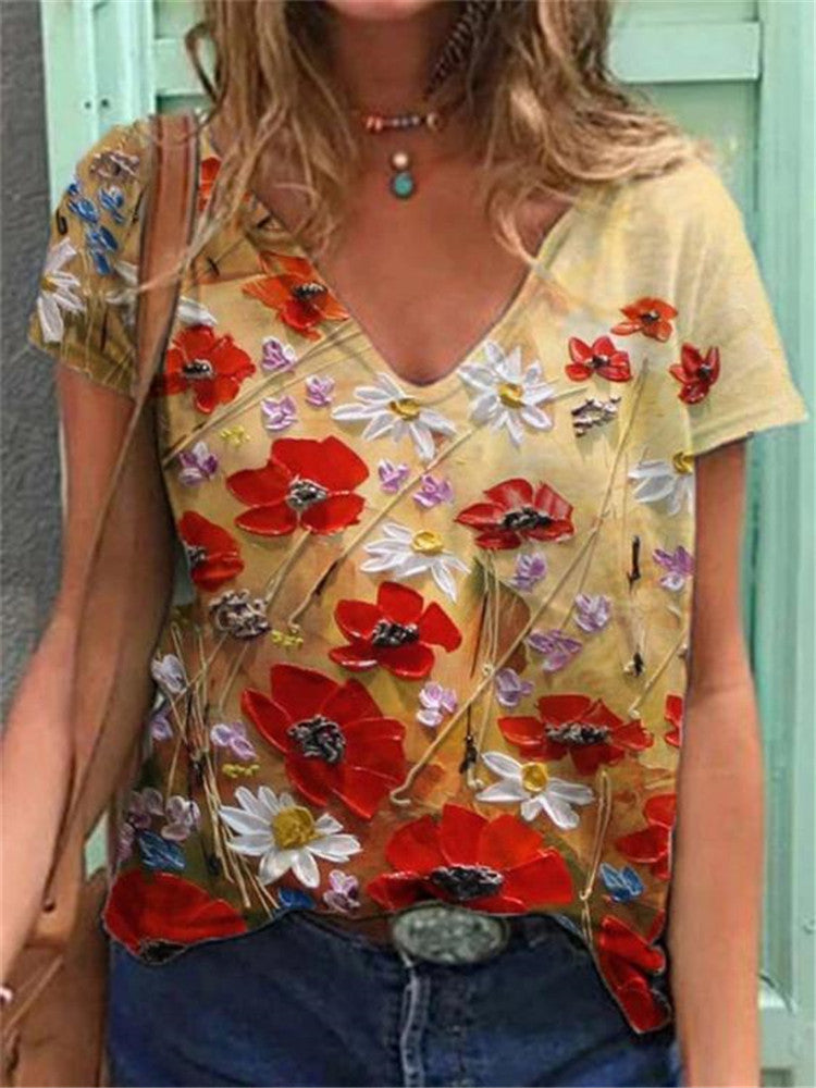 LD | T-shirt met korte mouwen en bloemenprint