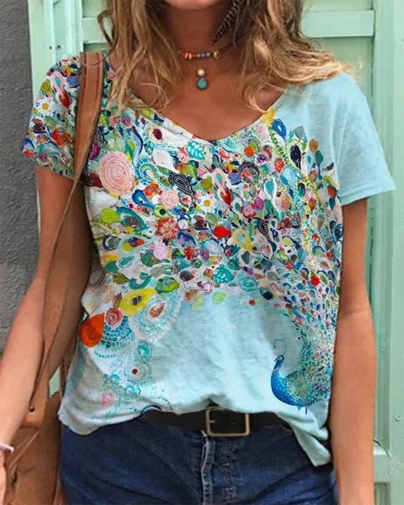 LD | T-shirt met korte mouwen en bloemenprint