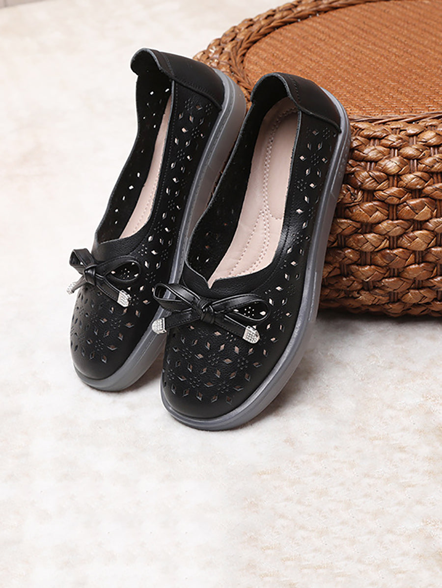 LD | Vrouwen Casual Summer Solid uitgesneden lederen platte schoenen