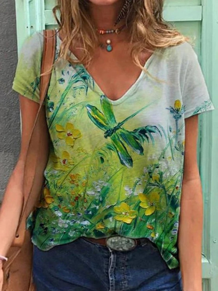 LD | T-shirt met korte mouwen en bloemenprint