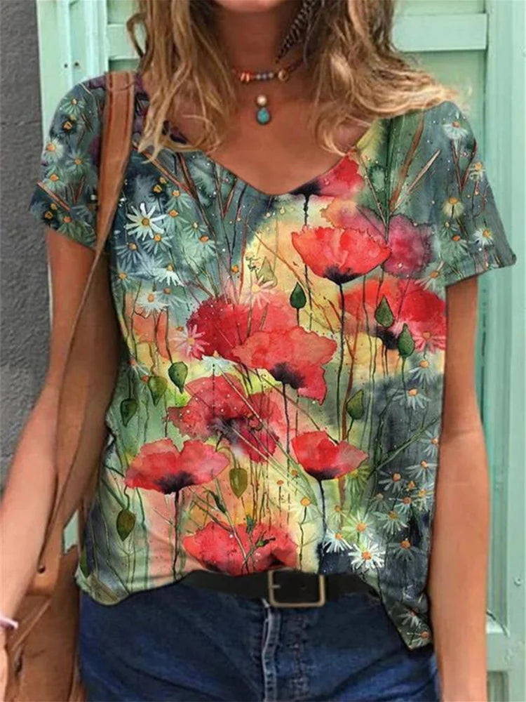 LD | T-shirt met korte mouwen en bloemenprint