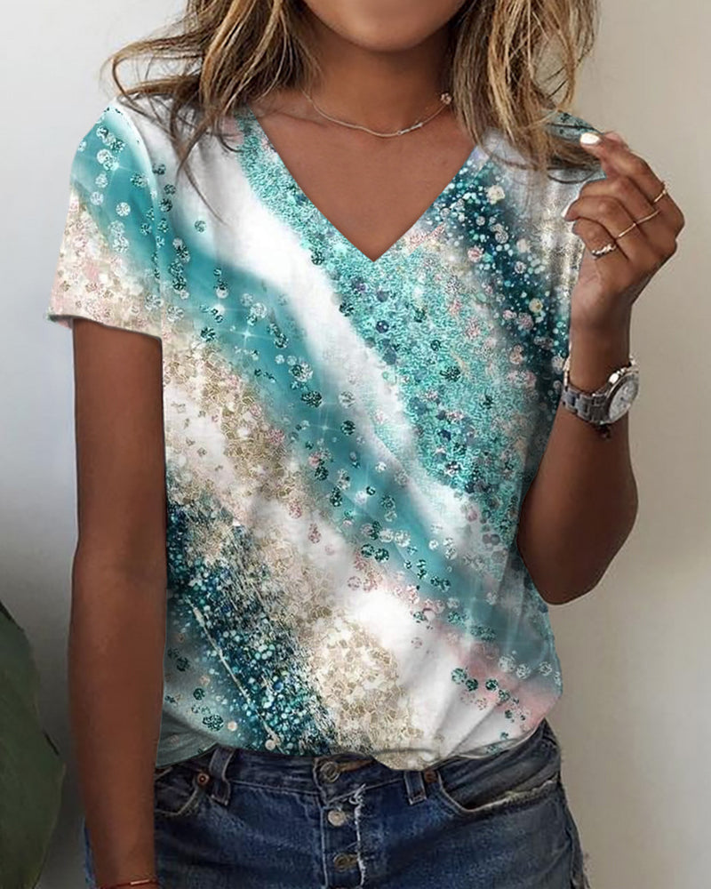 LD | T-shirt met V-hals en kleurverloopprint