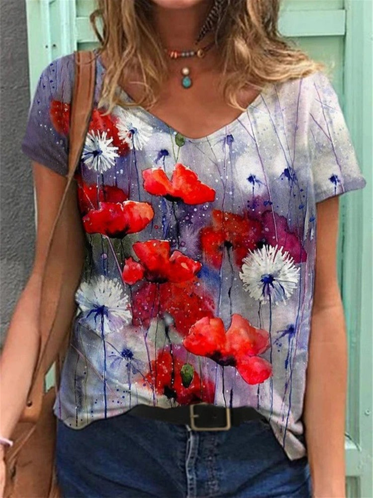 LD | T-shirt met korte mouwen en bloemenprint