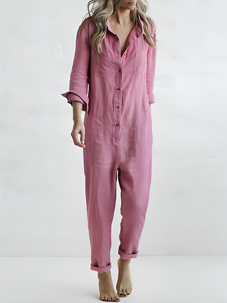 LD jumpsuit met lange mouwen en knoopsluiting