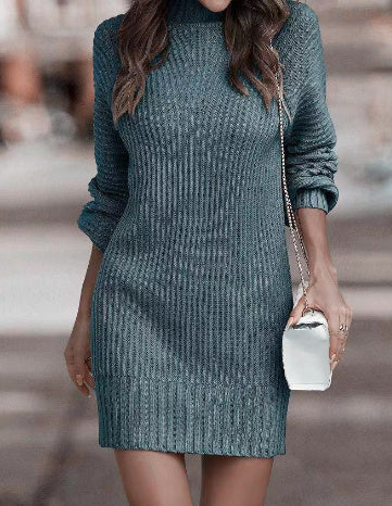 LD | casual mini jurk met lange mouwen en hoge kraag