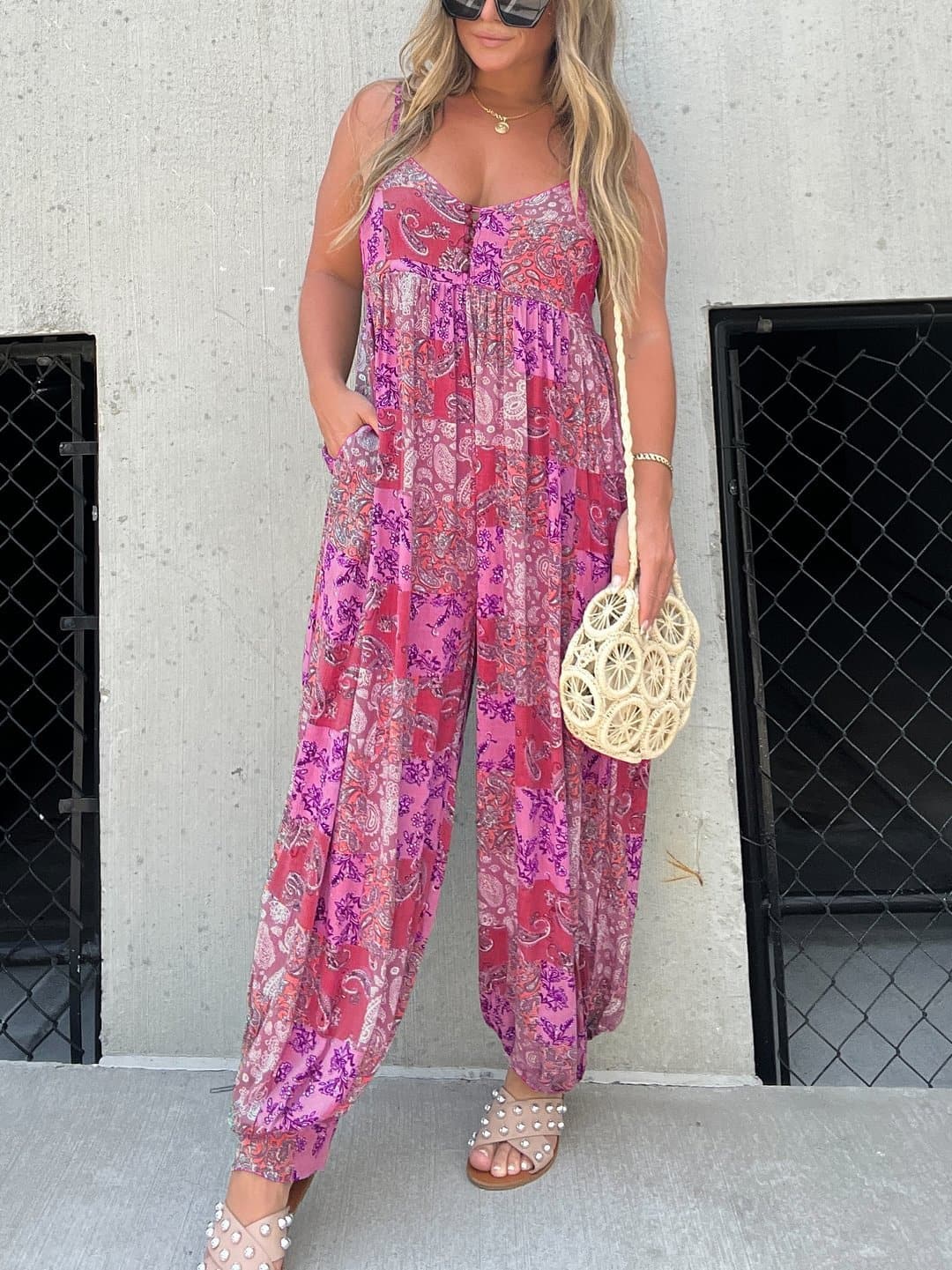 LD Plus Size Patchwork Print Los Jumpsuit