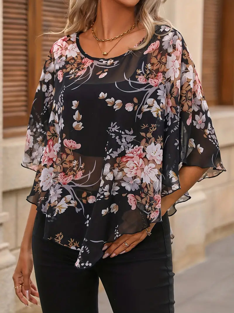 LD | Elegante asymmetrische blouse met bloemenprint
