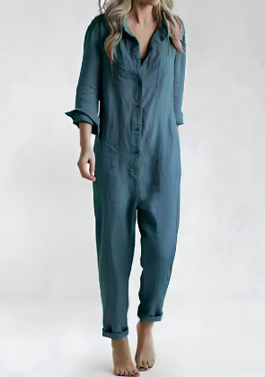 LD jumpsuit met lange mouwen en knoopsluiting