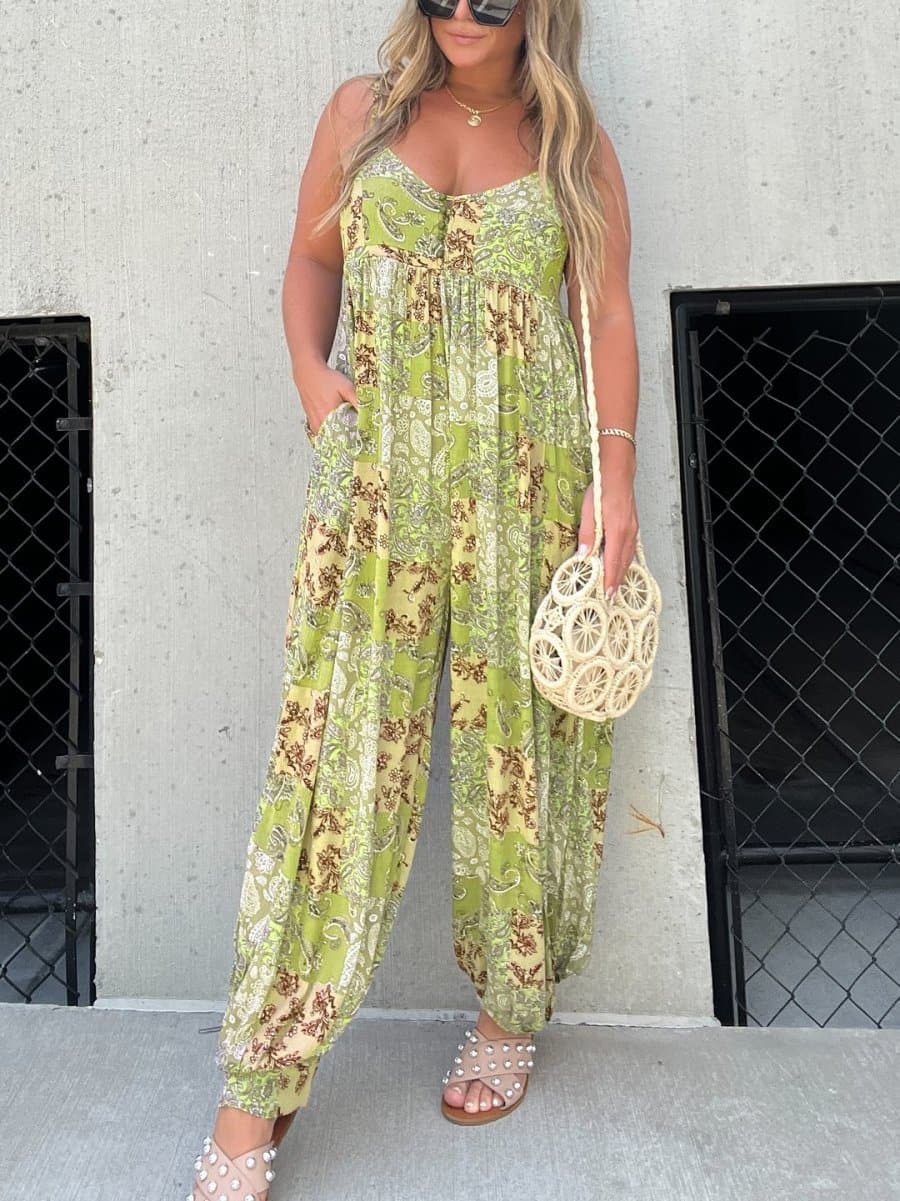 LD Plus Size Patchwork Print Los Jumpsuit