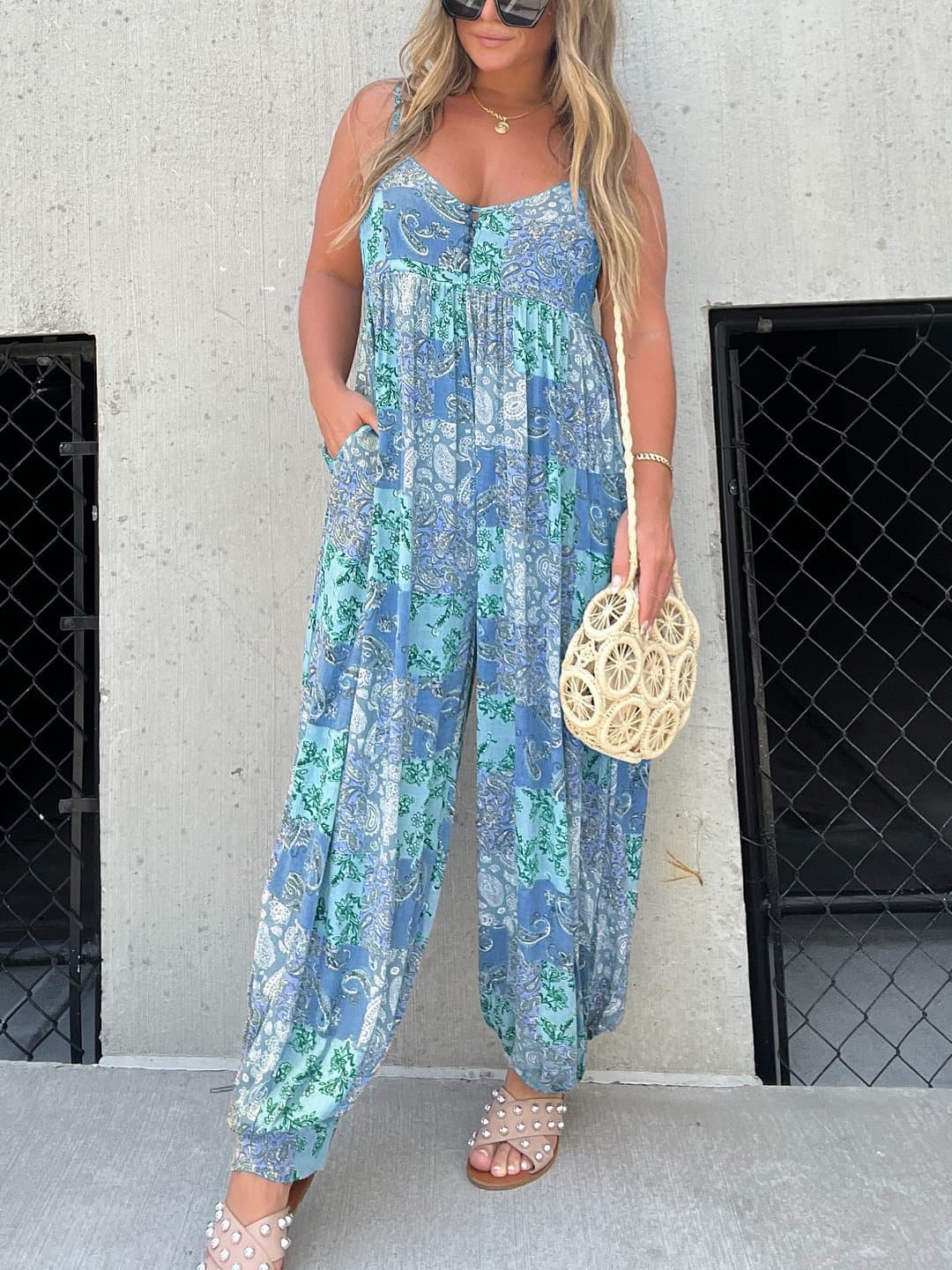 LD Plus Size Patchwork Print Los Jumpsuit