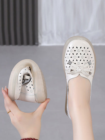 LD | Vrouwen Casual Summer Solid uitgesneden lederen platte schoenen