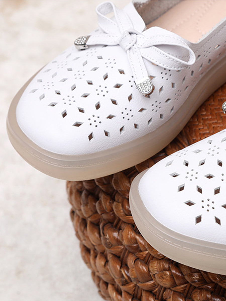 LD | Vrouwen Casual Summer Solid uitgesneden lederen platte schoenen