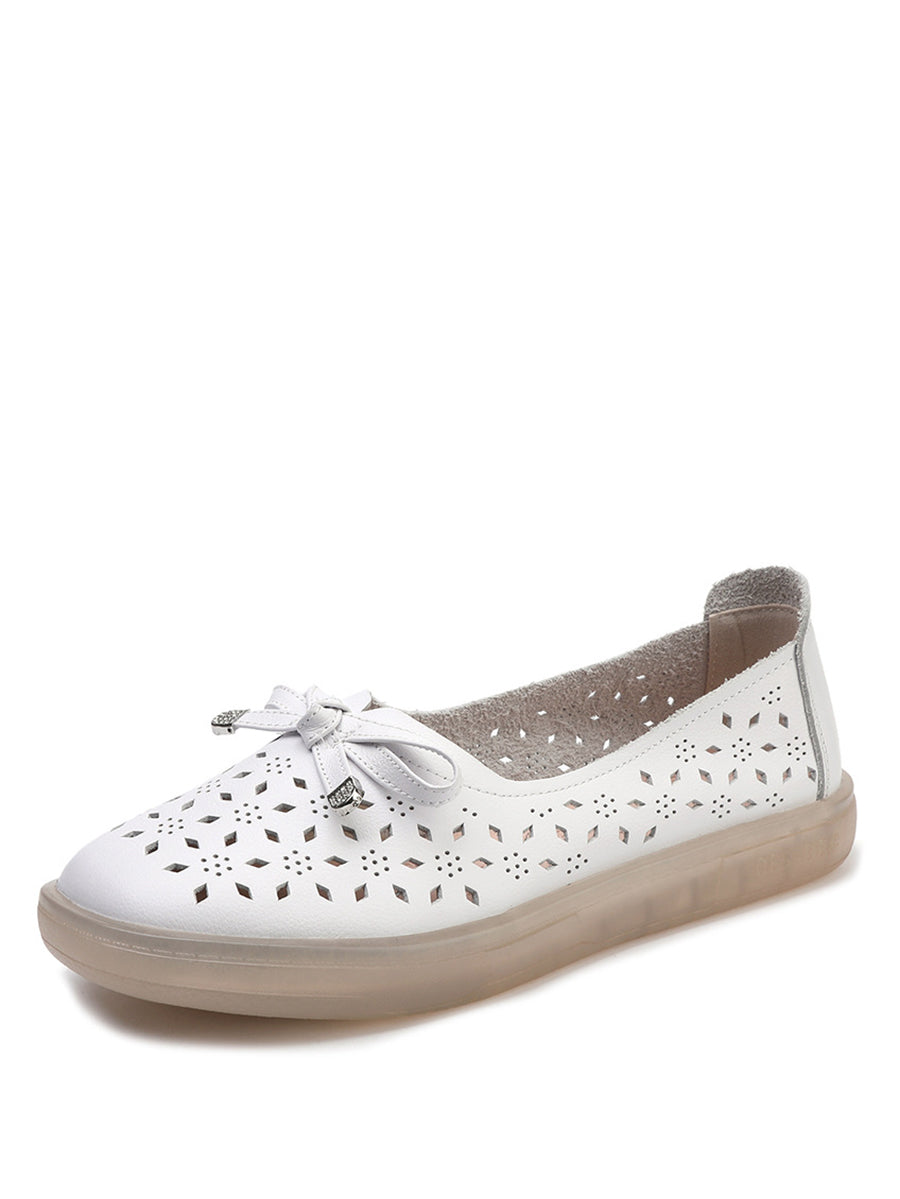 LD | Vrouwen Casual Summer Solid uitgesneden lederen platte schoenen