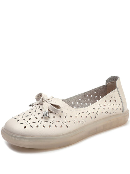 LD | Vrouwen Casual Summer Solid uitgesneden lederen platte schoenen