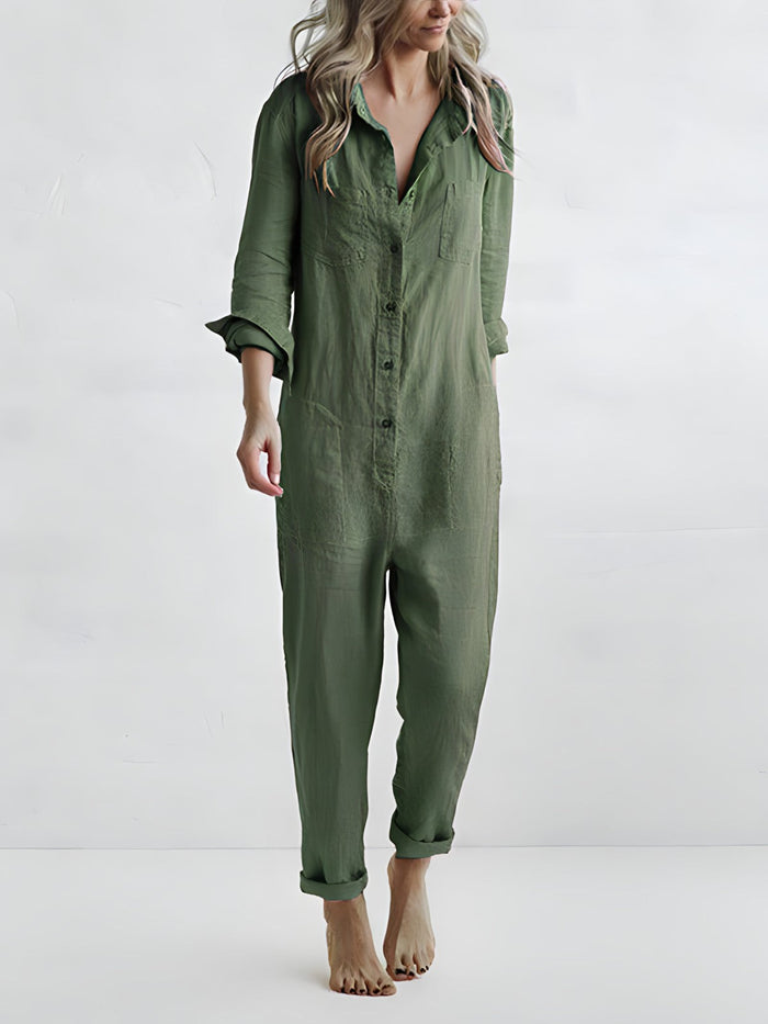 LD jumpsuit met lange mouwen en knoopsluiting