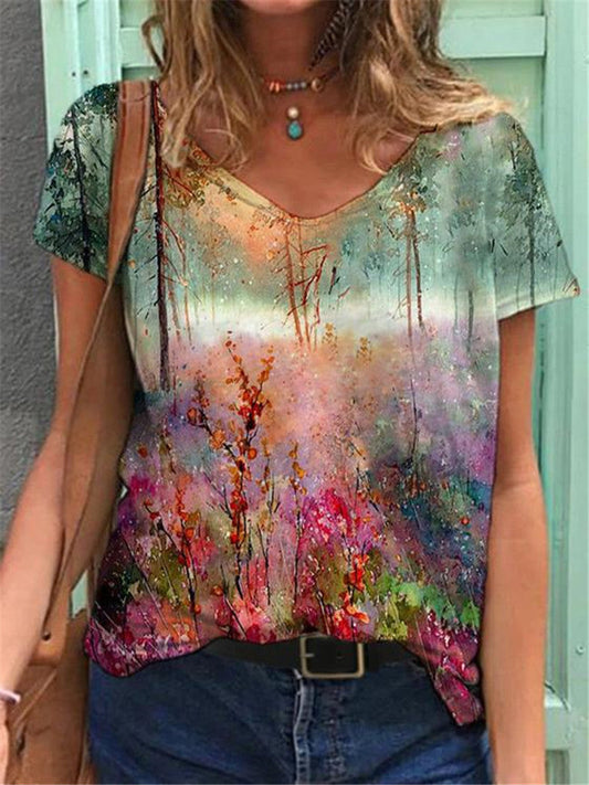 LD | T-shirt met korte mouwen en bloemenprint