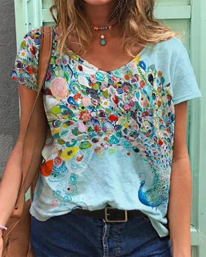 LD | T-shirt met korte mouwen en bloemenprint
