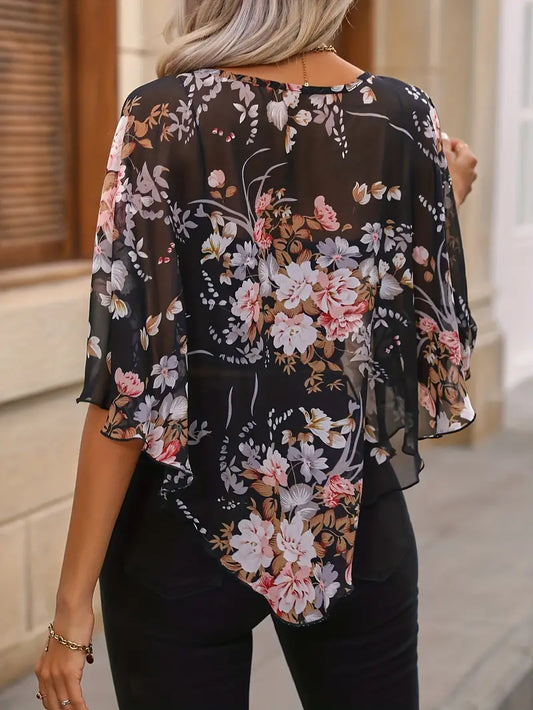 LD | Elegante asymmetrische blouse met bloemenprint