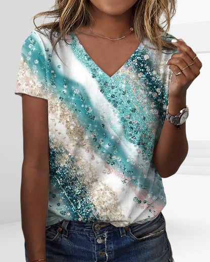 LD | T-shirt met V-hals en kleurverloopprint
