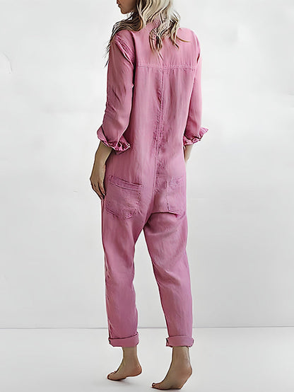 LD jumpsuit met lange mouwen en knoopsluiting