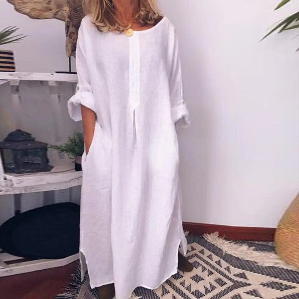 LD | Oversized lange linnen overhemdjurk