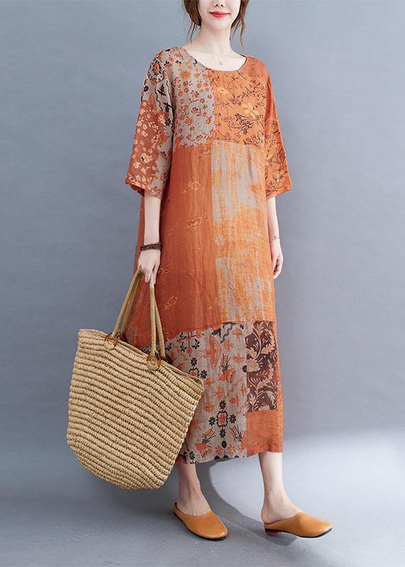 LD Colour Block Losse O-hals Print Zomer Zijde Open Jurk Halve Mouwen