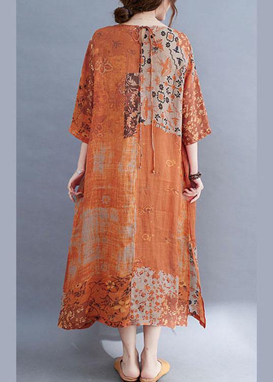 LD Colour Block Losse O-hals Print Zomer Zijde Open Jurk Halve Mouwen