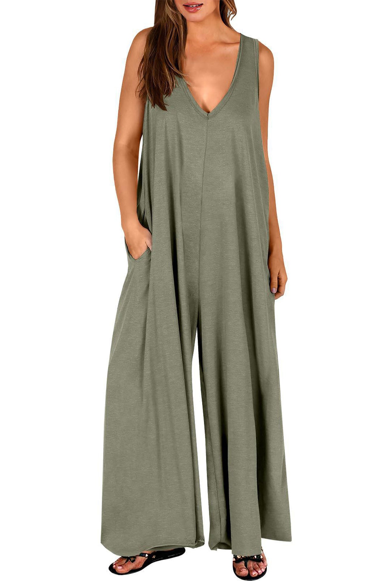 LD | Effen jumpsuits met wijde pijpen en V-hals