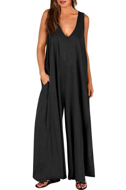 LD | Effen jumpsuits met wijde pijpen en V-hals