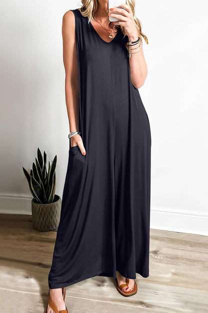 LD | Effen jumpsuits met wijde pijpen en V-hals