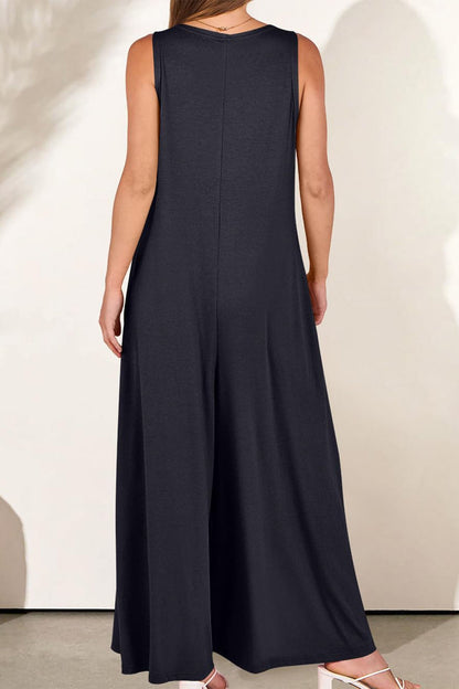 LD | Effen jumpsuits met wijde pijpen en V-hals