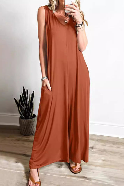 LD | Effen jumpsuits met wijde pijpen en V-hals