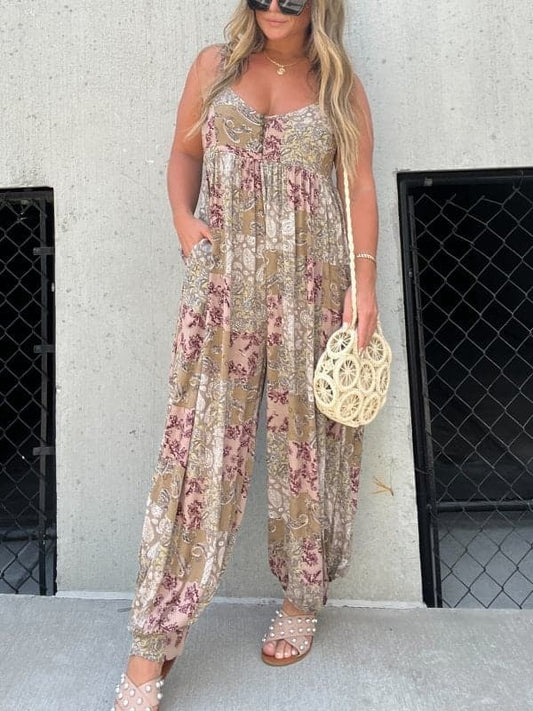 LD Plus Size Patchwork Print Los Jumpsuit