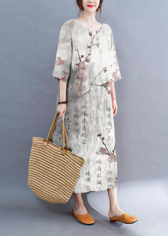 LD Colour Block Losse O-hals Print Zomer Zijde Open Jurk Halve Mouwen