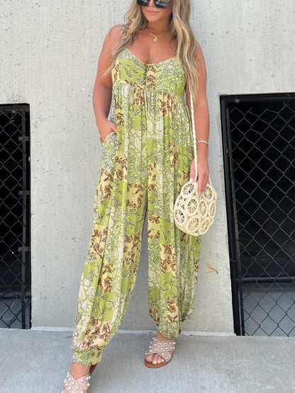LD Plus Size Patchwork Print Los Jumpsuit