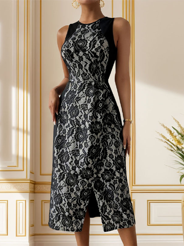 LD | Nieuwe elegante hoge taille mouwloze jurk met split